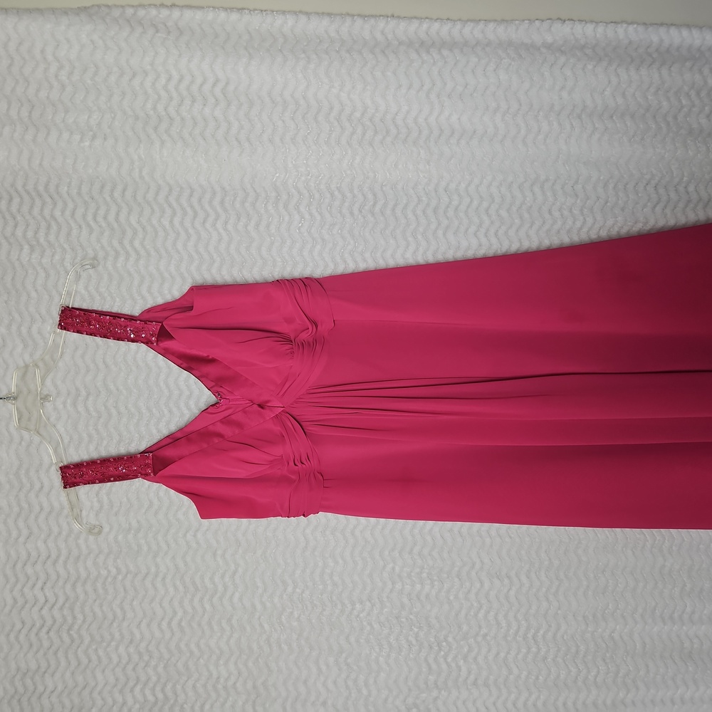 Plus size Davids bridal pink knee length dress.